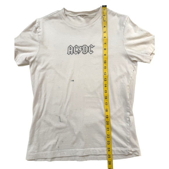 AC/DC Shirt Womens Small White Band Rock Graphic Back Print Thrashed Y2K Fader - Picture 7 of 10